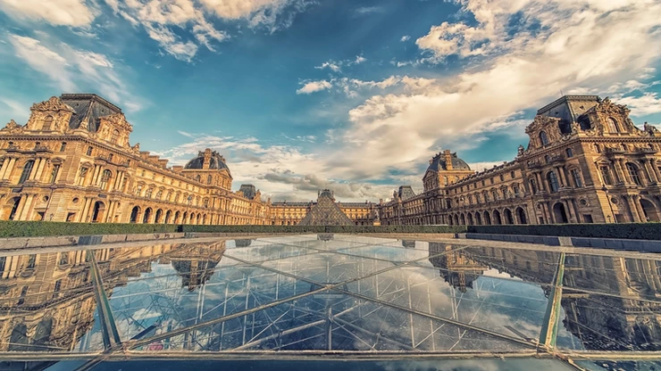 the Louvre Museum and the I.M. Pei Pyramid