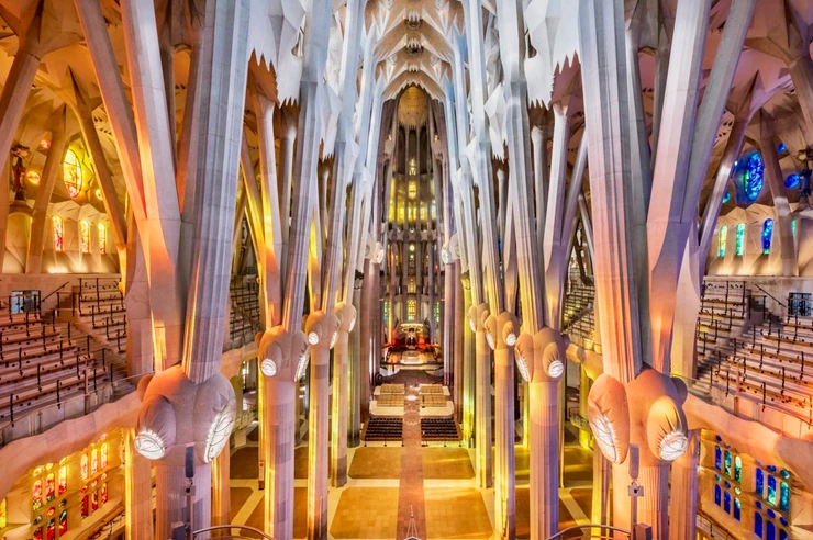nave of Sagrada Familia, the most famous landmark in Barcelona