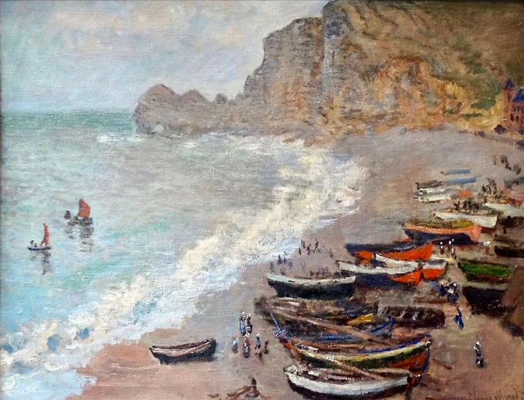 Monet, Plage Etretat, 1883 -- in the Musee d'Orsay