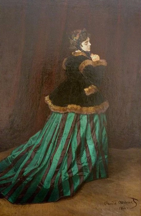 Monet, Woman With a Green Dress, 1866 -- depicting Monet's first wife Camille