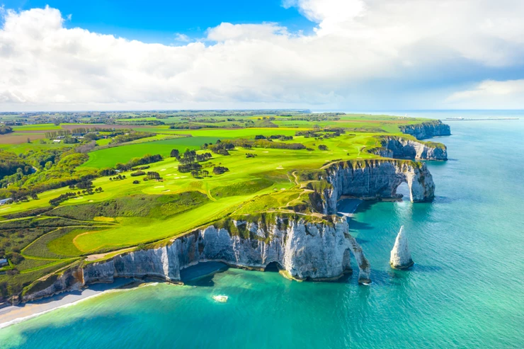 chalky cliffs of Etretat in Normandy