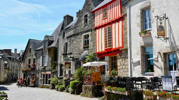 pretty street in Rochefort-en-Terre in Brittany France