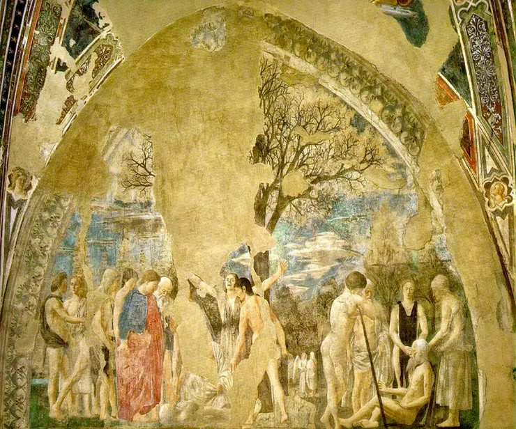 scene from Piero della Francesco's The Legend of the True Cross in Arezzo Italy