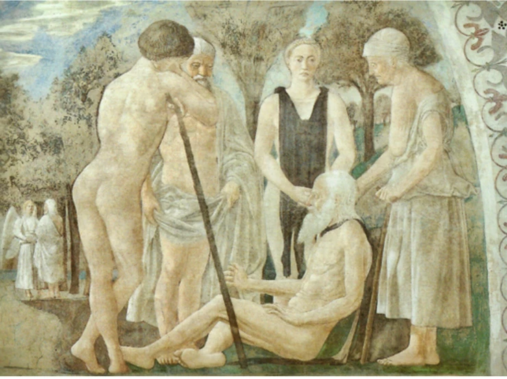 detail of the Death of Adam in the fresco cycle The Legend of the True Cross