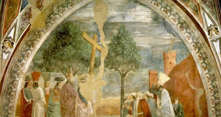 Exaltation of the Cross in the famed fresco cycle of The Legend of the True Cross in the Barri Chapel in Arezzo