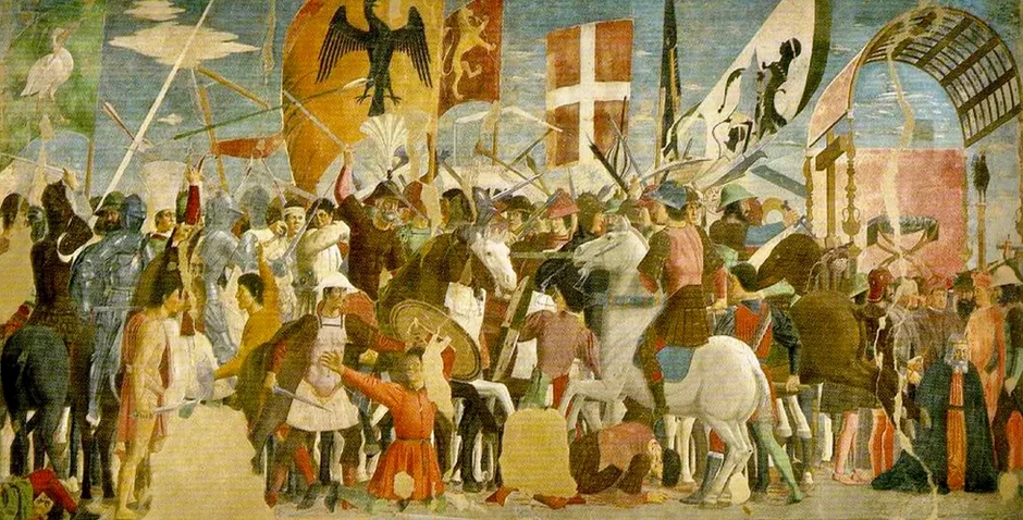 Battle Between Constantine and Maxentius in the famed fresco cycle of The Legend of the True Cross in the Barri Chapel in Arezzo