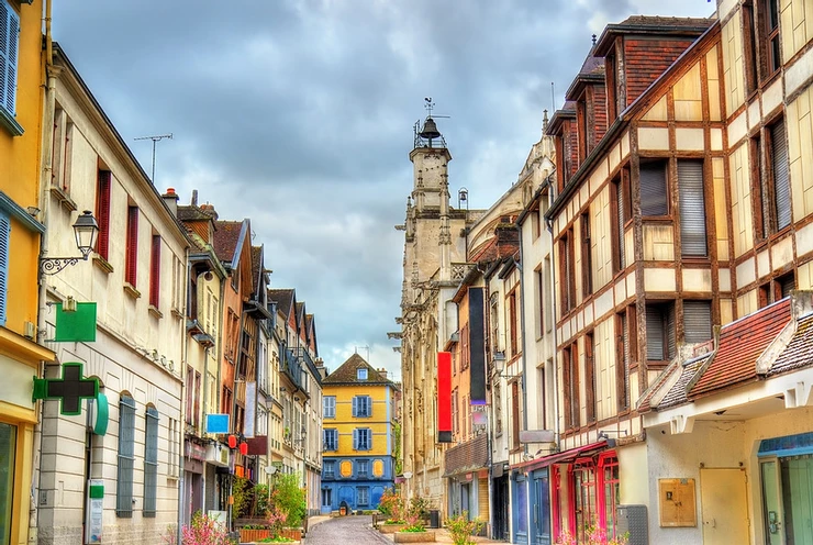 beautiful colored houses in the romantic town of Troyes, a hidden gem in France outside Paris
