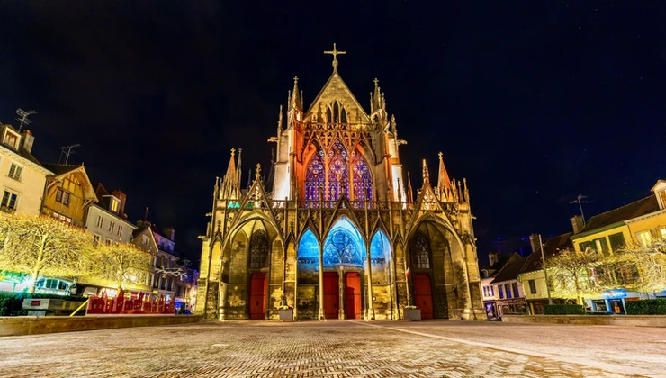 Troyes Cathedral lit up at night