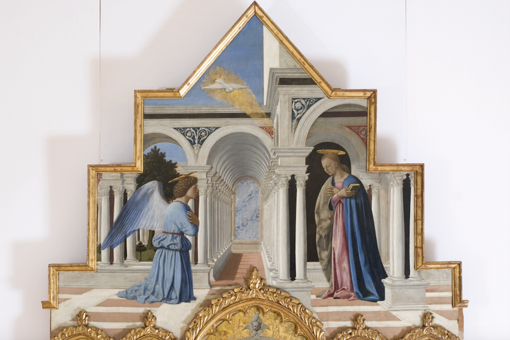 detail of the Annunciation in the Polyptych of Perugia by Piero della Francesca