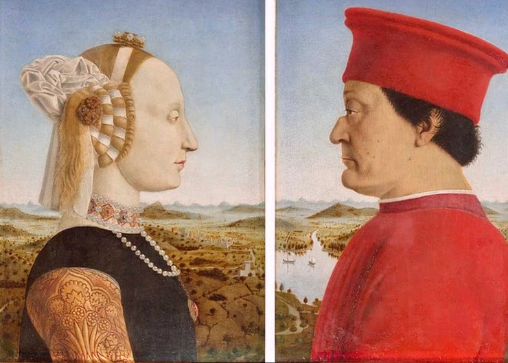 Piero della Francesca, The Duke and Duchess of Urbino, 1473-75, one of the most famous masterpieces in Florence