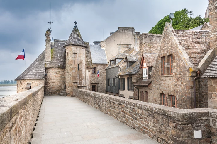 cobbled lane and stone houses in beautiful Mont Saint-Michel