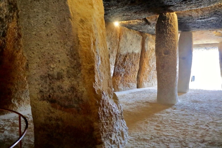 the interior and pillars of the dolmen of Menga