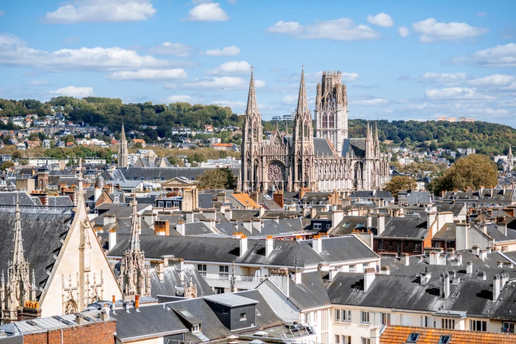 cityscape of Rouen with Rouen Cathedral