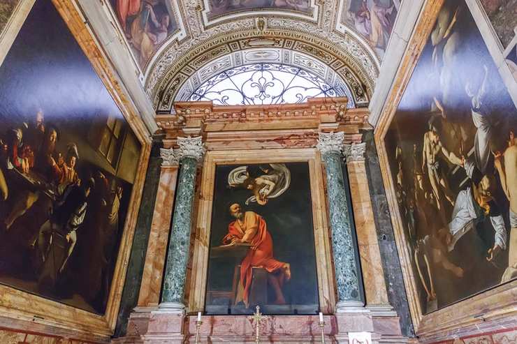 Caravaggio's triptych about the life of St. Matthew in the Contarelli Chapel