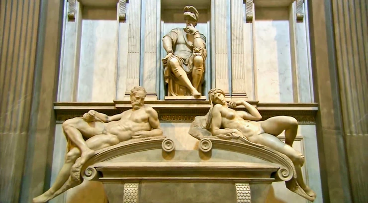tomb of Lorenzo in the Medici Chapel, a place with the most Michelangelo sculptures in Florence