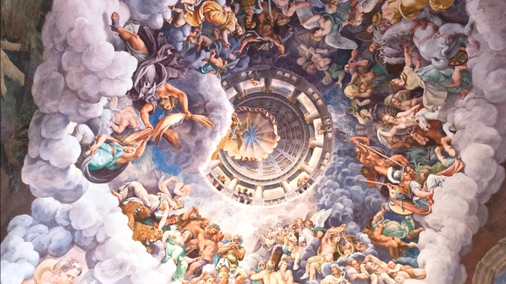 Giulio Romano frescos in the Hall of Giants in Te Palace in Mantua