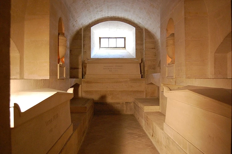 tombs of Dumas, Hugo, and Zola in the Pantheon crypt