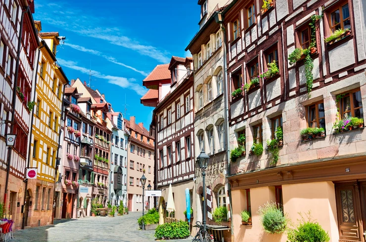 colorful Weibgerbergasse Street, on of the top attractions in Nuremberg 