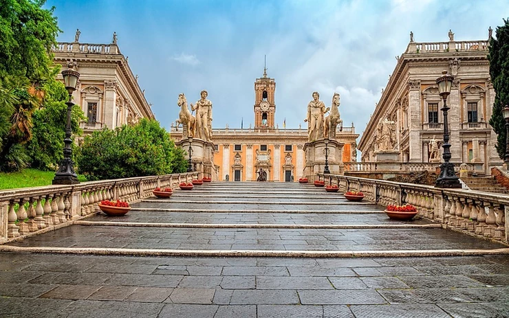 Michelangelo stairs to Piazza del Campidoglio on top of Capitoline Hill, where you'll find the Capitoline Museums 