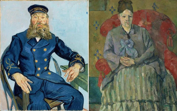 Vincent van Gogh’s “Postman Joseph Roulin,’’ and Paul Cezanne’s “Madame Cezanne in a Red Armchair’’  at the Boston Museum of Fine Art