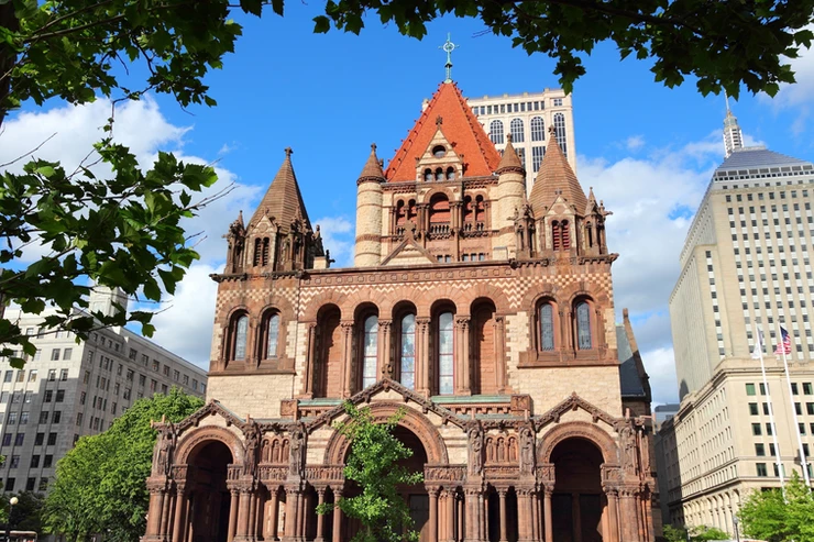 the Romanesque-Ricardian Trinity Church in Copley Square