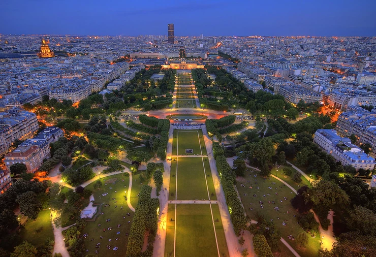 view of Champs de Mar park from the Eiffel Tower