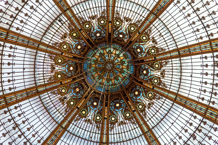 the stunning art nouveau dome of Galleries Lafayette in Paris