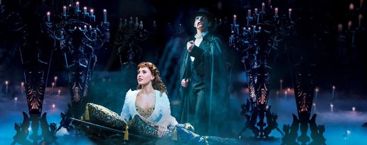 A key moment in the Phantom of the Opera musical, when Erik kidnaps Christine and takes her to his watery underground lair. Image source: Her Majesty's Theater 