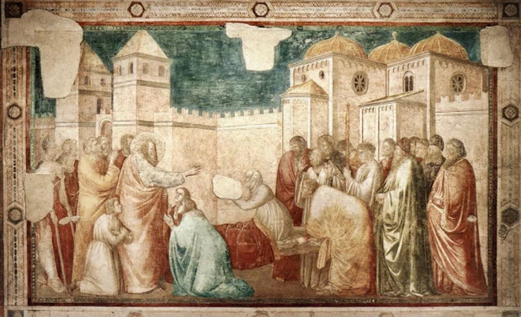 Giotto, Scenes from the Life of St. John the Evangelist: Raising of Drusiana, 1320