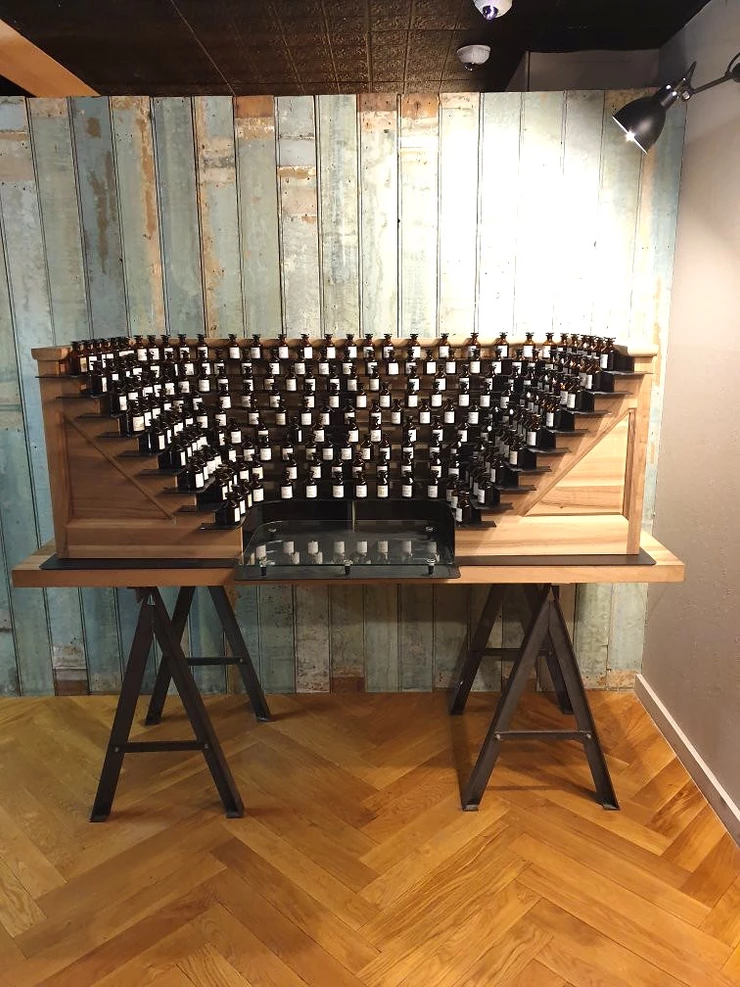 a perfume organ at the Fragonard Museum, an instrument in which the keys activate a different scent
