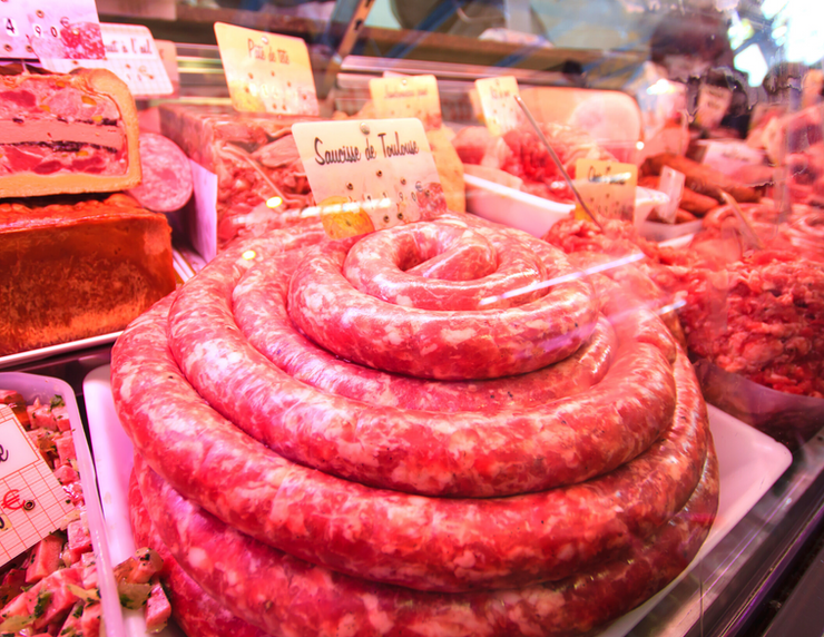 sausage in a Toulouse market