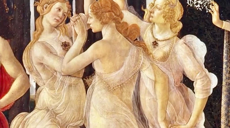 detail of the Three Graces in Botticelli's Primavera