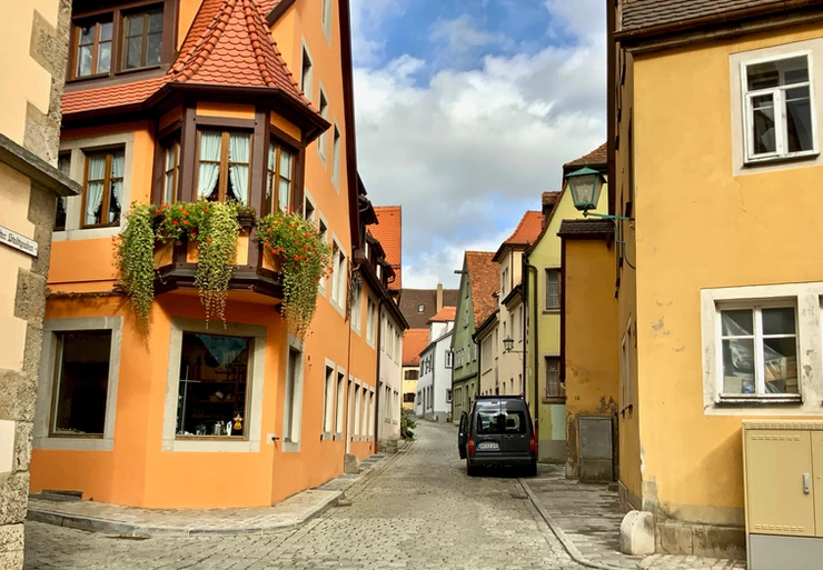 side street in the pretty Rothenburg ob der Tauber in Bavaria Germany
