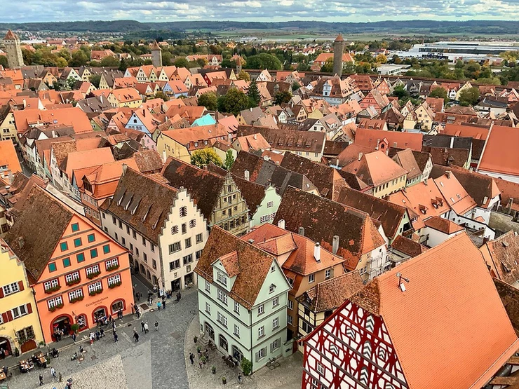Rothenburg ob der Tauber, view from the Rathaus which is a steep and perilous climb