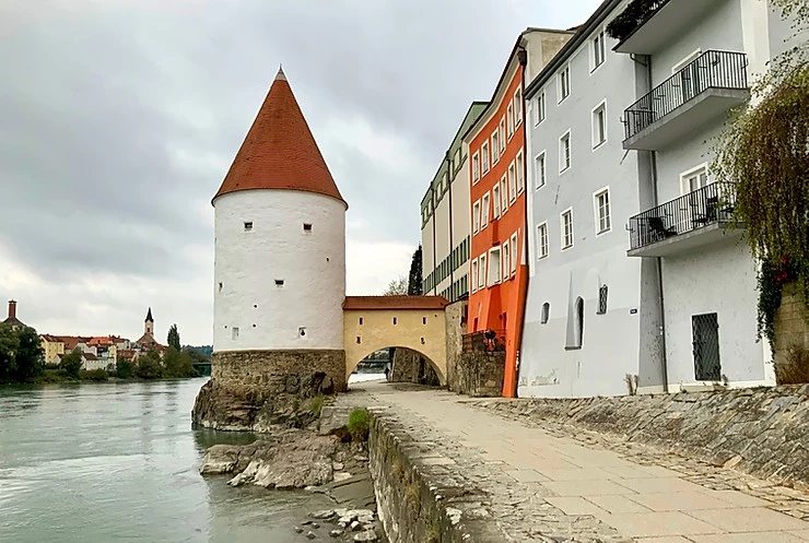 Schaibling Tower, located at the banks of the Inn River in Passau and dating from the 14th century