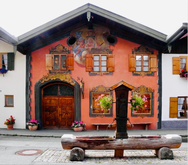 painted facade of the of Geigenbaumuseum in Mittenwald Germany