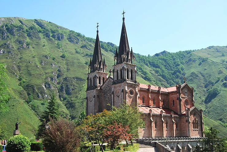 the Church of Santa María la Real de Covadonga in the Picos de Europe