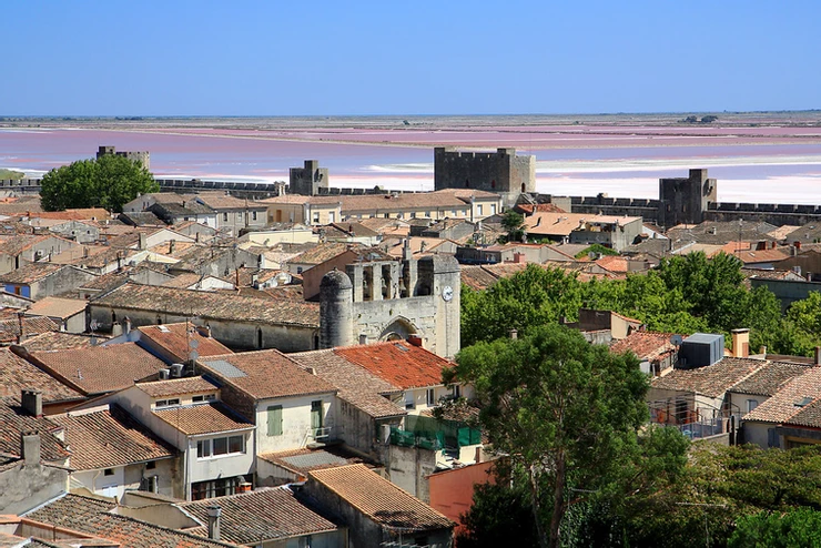 Aigues-Mortes, with the salt marshes in the distance