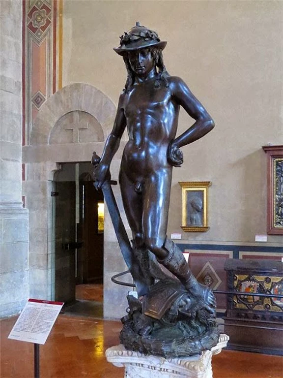 Donatello, Bronze David, 1440s -- once in the Palazzo Vecchio courtyard, now in the Bargello Museum