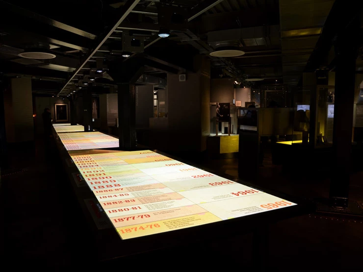 gigantic touchscreen table chronicling Churchill's life and career