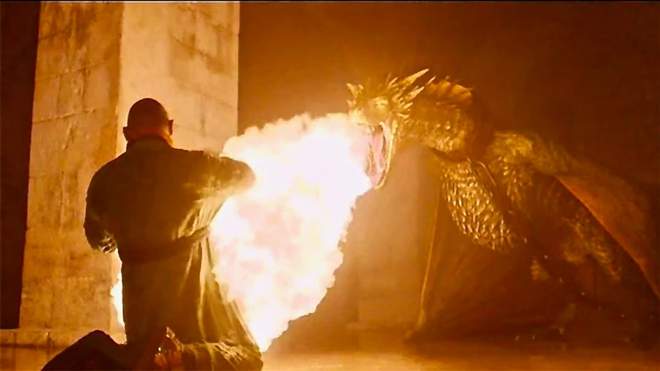 Daenerys' dragon scorching a master of Mereen in the cellars of Diocletian's Palace