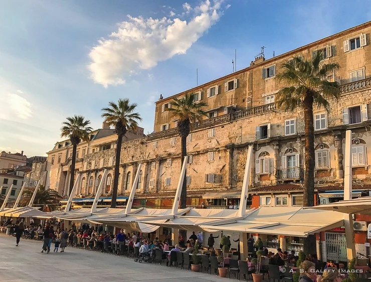 the facade of Diocletian's Palace as seen from Split's Riva promenade