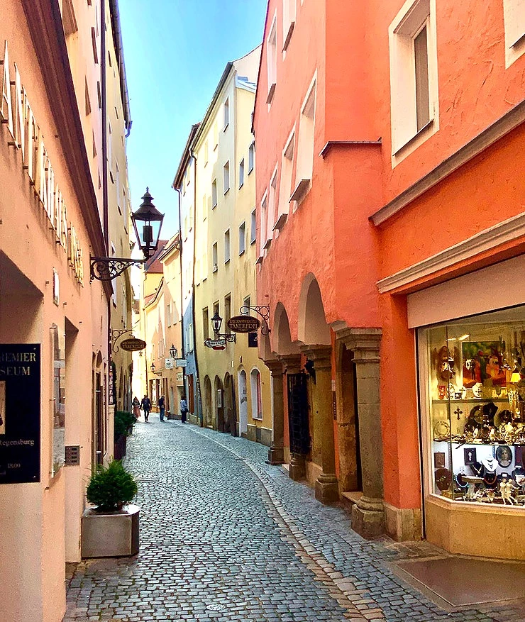 colorful street in Regensburg's old town