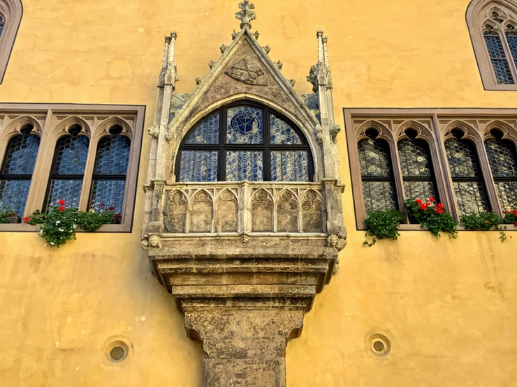 detail of the facade of the old town hall in Regensburg