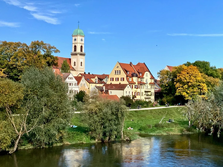 Stadtamhof neighborhood of Regensburg, as seen from the Stone Bridge