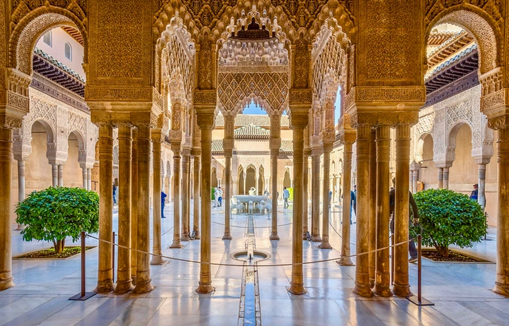 Courtyard of the Lions in the Alhambra in Granada Spain