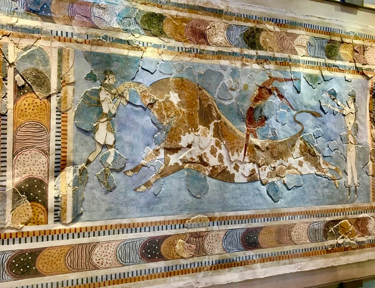 Leaping Bull fresco on display at the Heraklion Museum