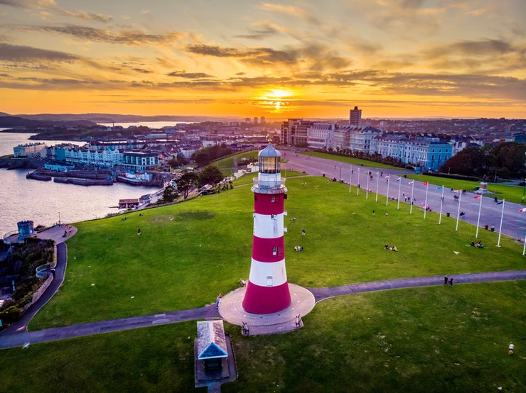 Plymouth cityscape and lighthouse