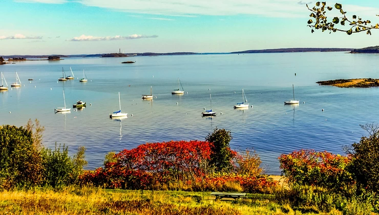 view of Casco Bay from the Eastern Promenade