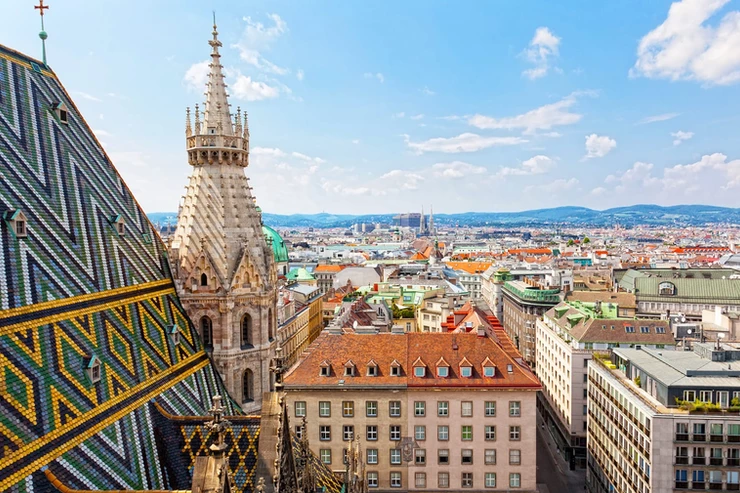 the colorful roof of St. Stephen's Cathedral in Vienna